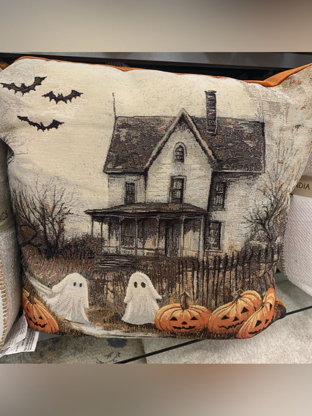 Halloween Haunted House Decorative Throw Pillow Cover - Ghosts & Pumpkins